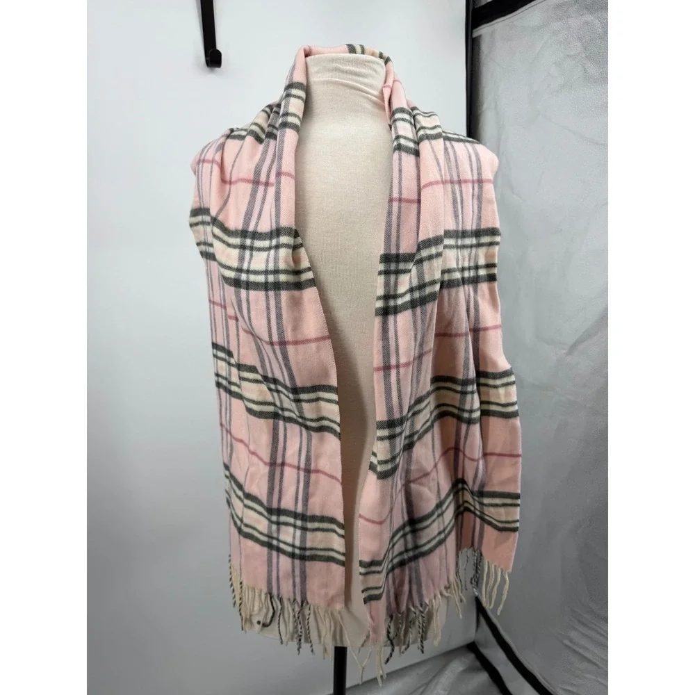 Unbranded Plaid Check Scarf Womens OS Pink Fringe Soft Lightweight Wrap